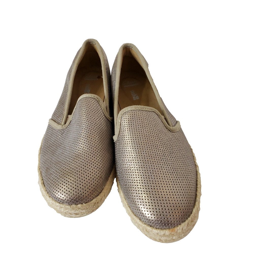 Clarks Azella Theoni Slip On Loafter Shoes Gold Metallic Espardrille‎ Size 8.5